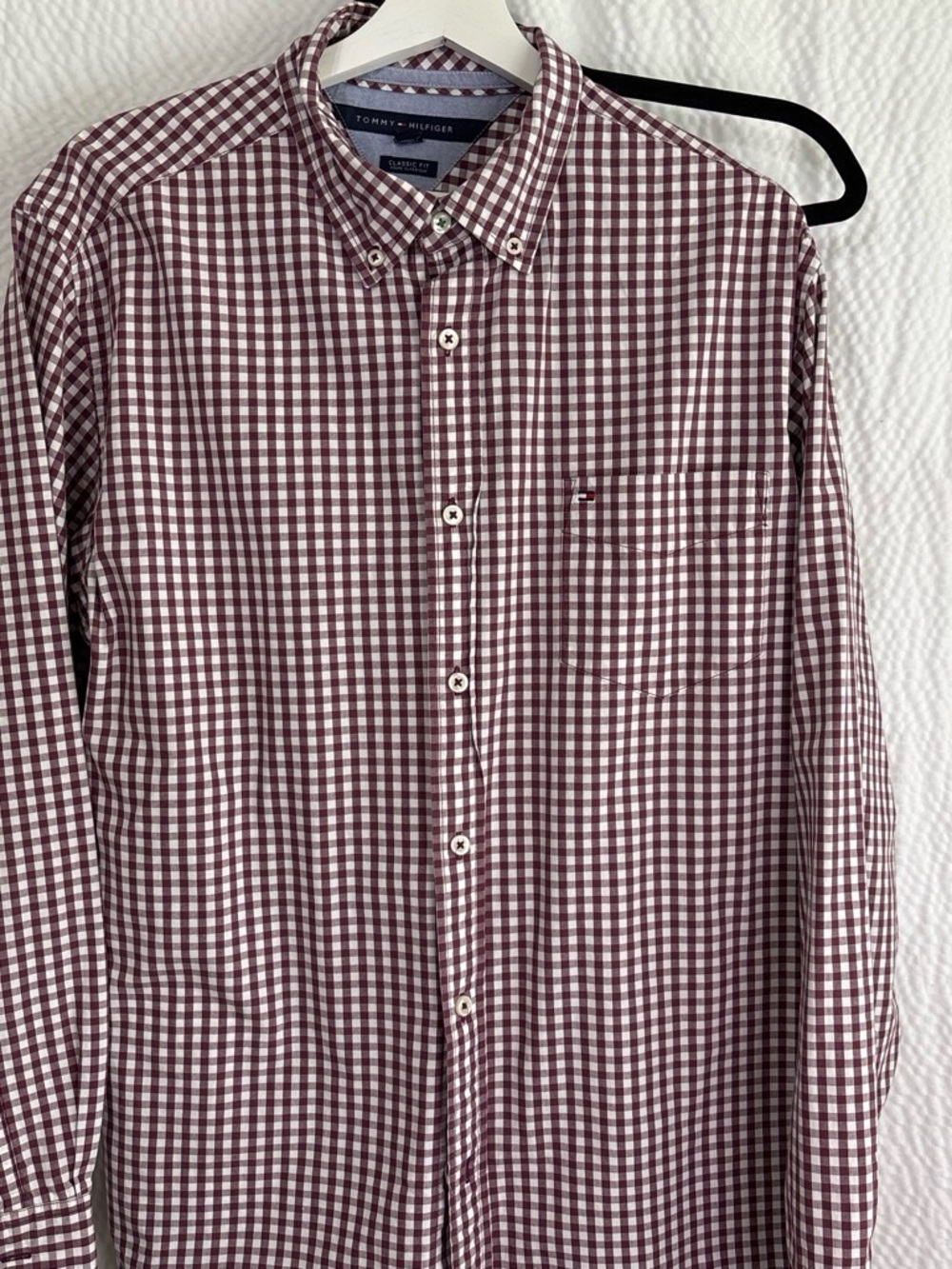 Tommy Hilfiger Burgundy and White Gingham Button-Down Shirt